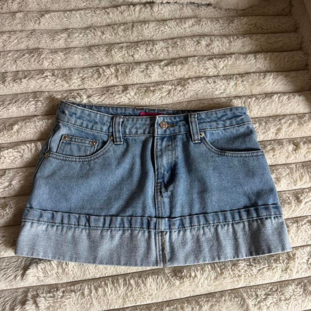 Edikted blue denim mini skirt